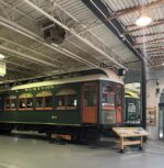 One of the trolleys that is displayed inside the Electric City Trolley Museum